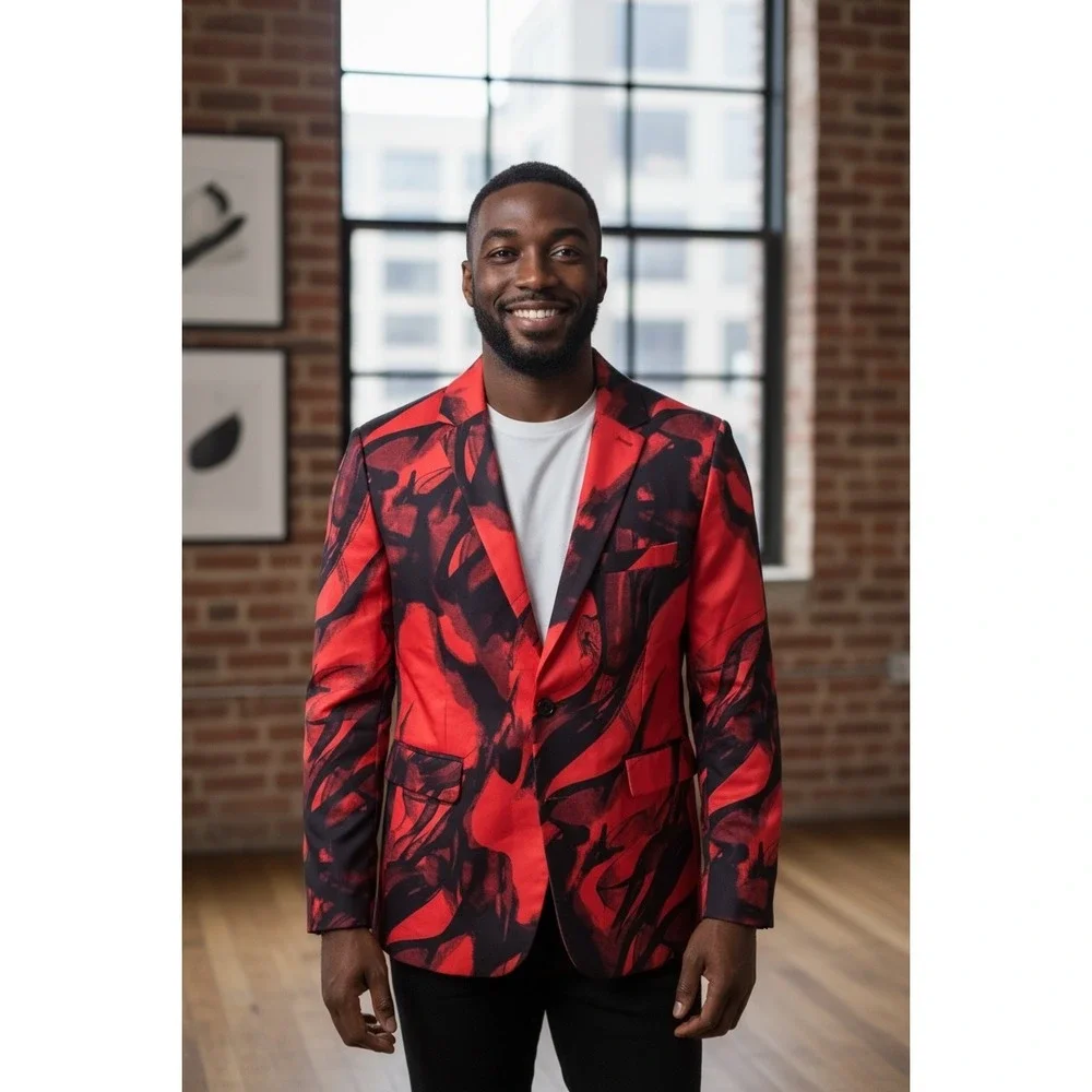 Fitshop High Fashion Blazer Sport Coat Jacket 38 R, Red/Black NWOT